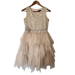 Dillard's Chantilly Place Girls 16 Pink Floral Lace Tiered Tulle Princess Dress